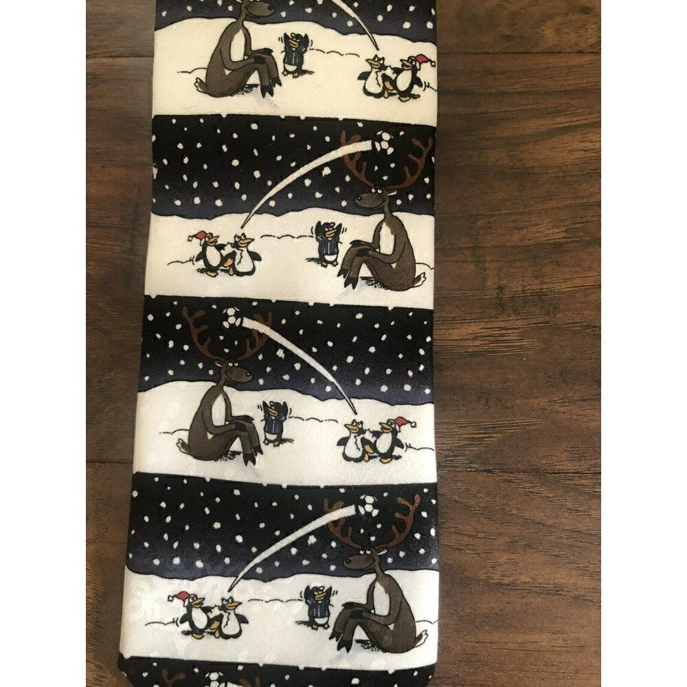 American Greetings Handmade Winter Christmas Penguin Snowflake  Necktie